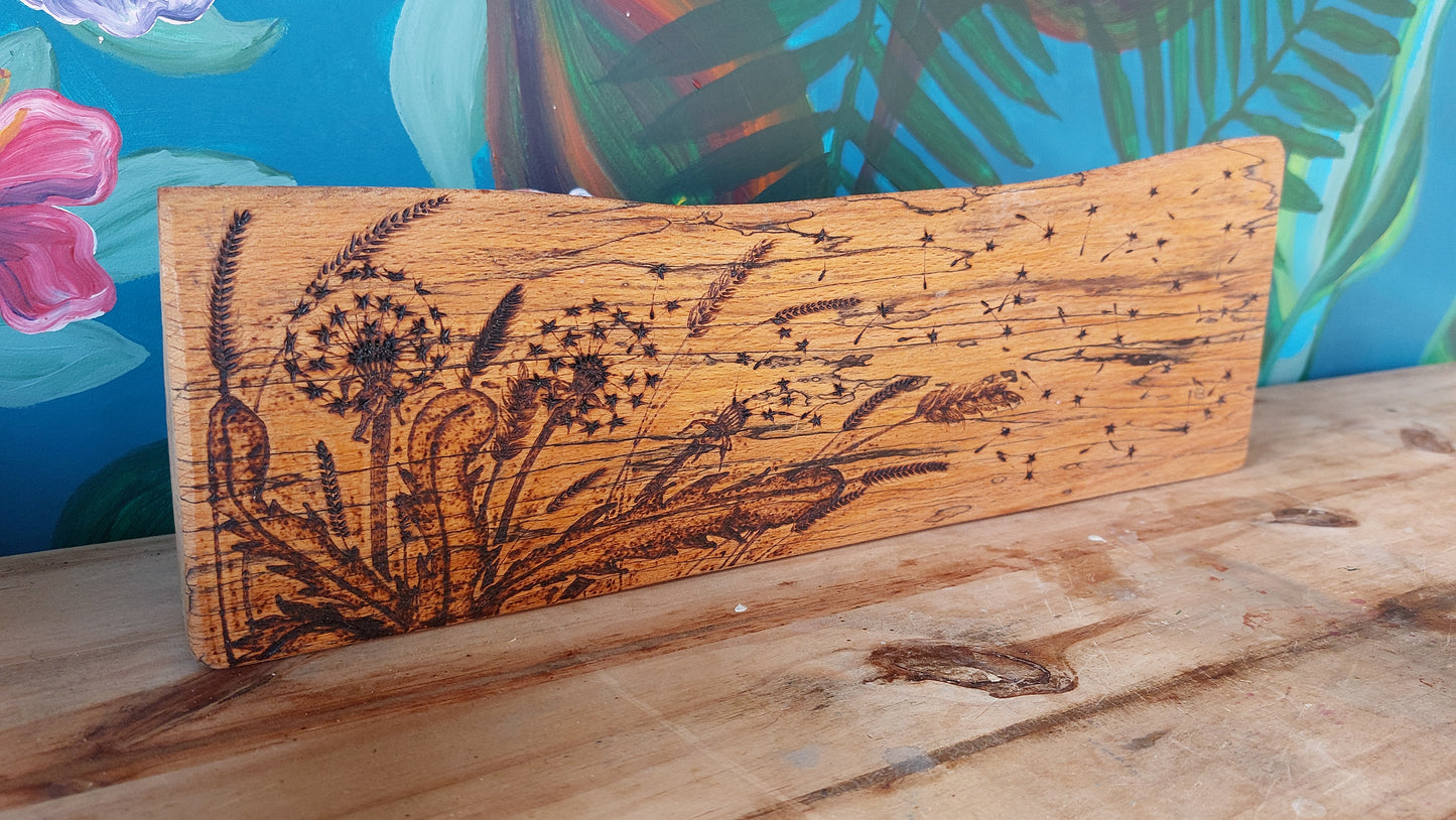 Dandelion Pyrography Woodcut