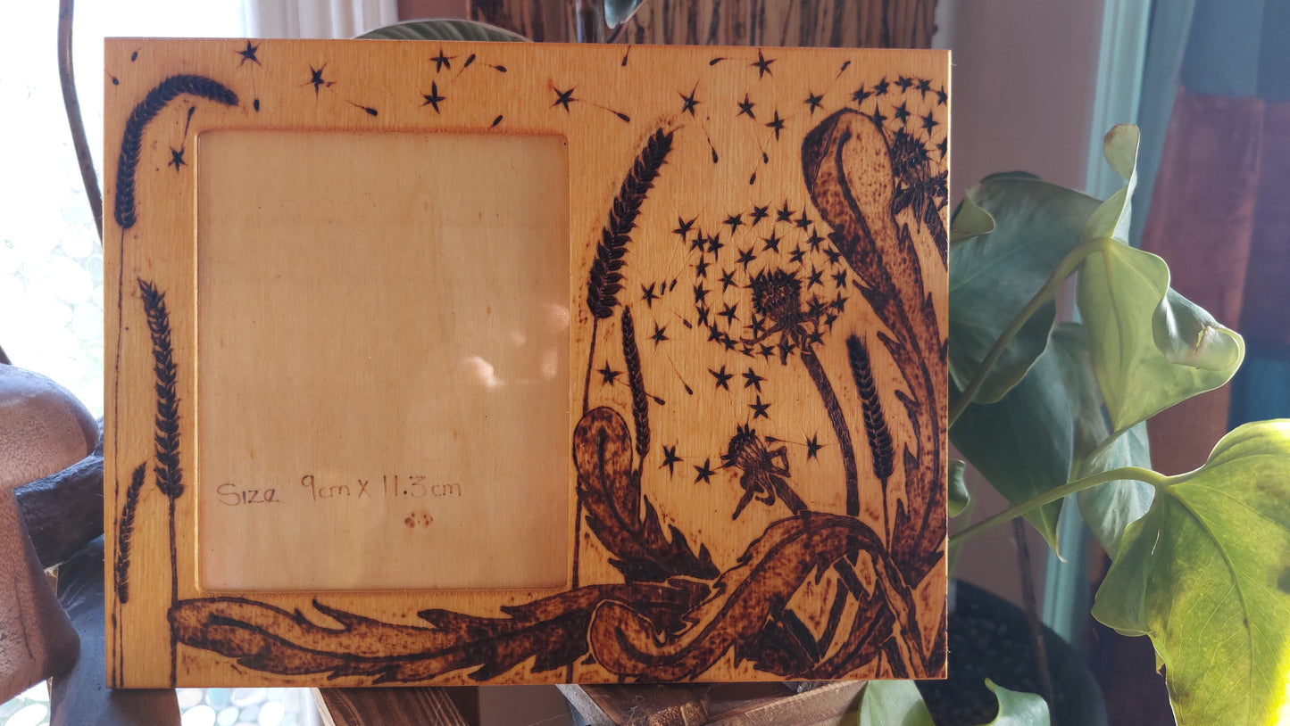 Dandelion 'Wishes' Pyrography Picture frame