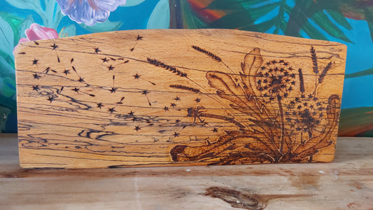 Medium Dandelion Pyrography Woodcut