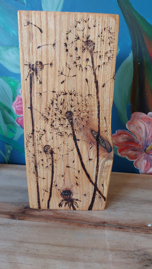 Dandelion 'Wishes' Pyrography Woodcut (D1)