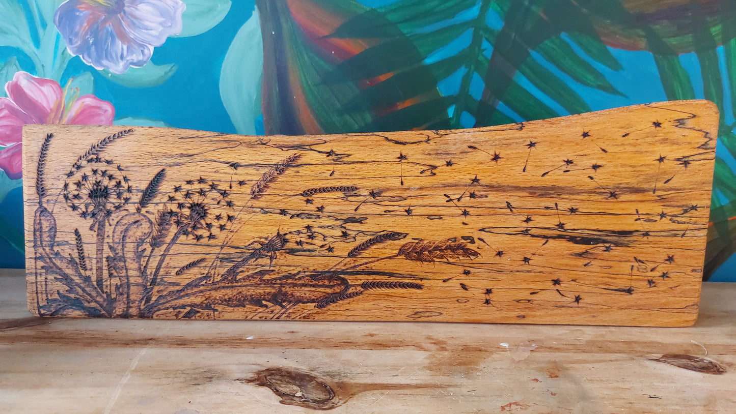 Dandelion Pyrography Woodcut