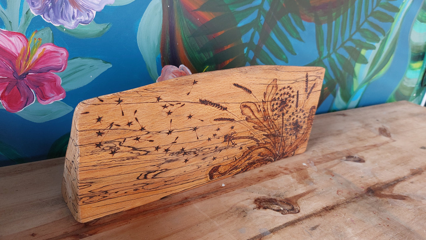 Medium Dandelion Pyrography Woodcut