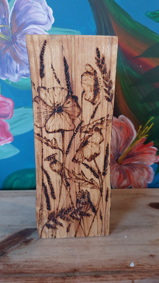 Poppy Design pyrography Woodcut (p1)