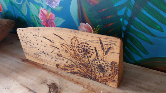 Medium Dandelion Pyrography Woodcut